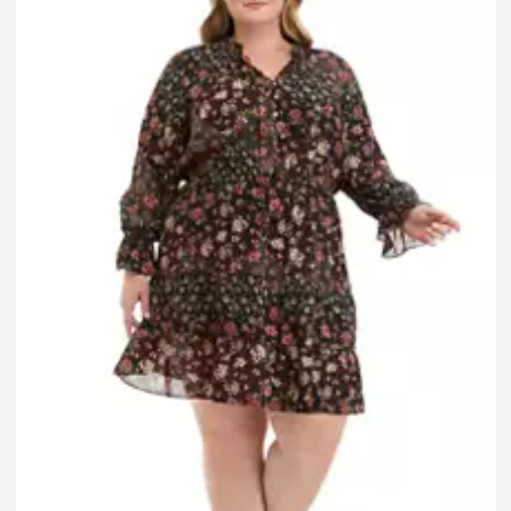 Emma & Michelle 2X Lantern Sleeve Floral Swing Dress - Picture 5 of 6